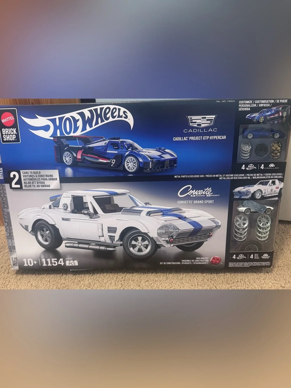 Hot Wheels Kids Car Set - White and Blue Corvette & Blue Cadillac